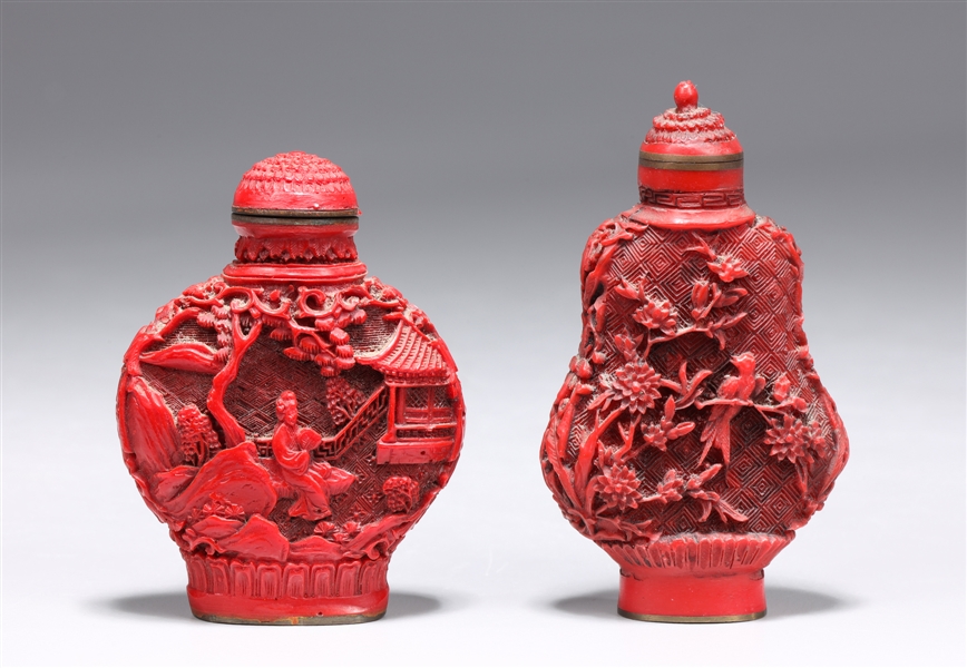 Two Chinese cinnabar like snuff