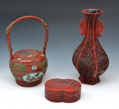 TWO CHINESE CINNABAR PIECES &