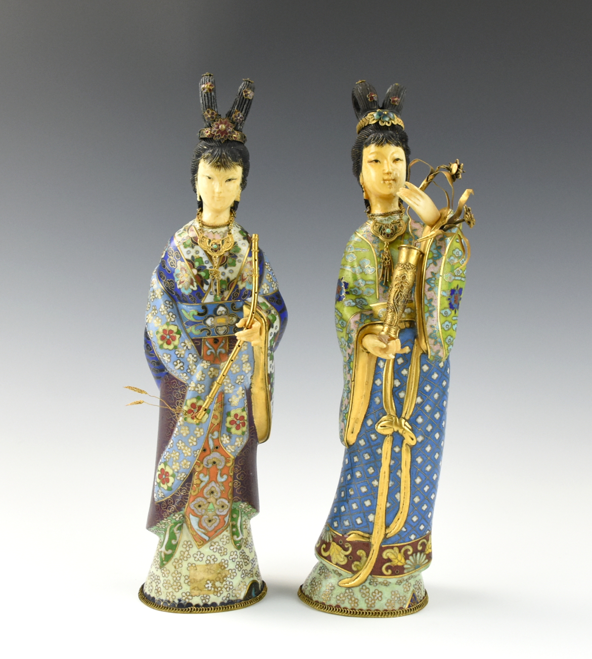 TWO CHINESE CLOISONNE BONE