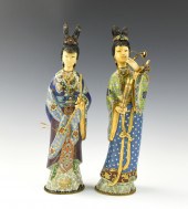 TWO CHINESE CLOISONNE BONE CAR