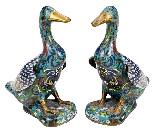 TWO CHINESE CLOISONNE DUCKSQing
