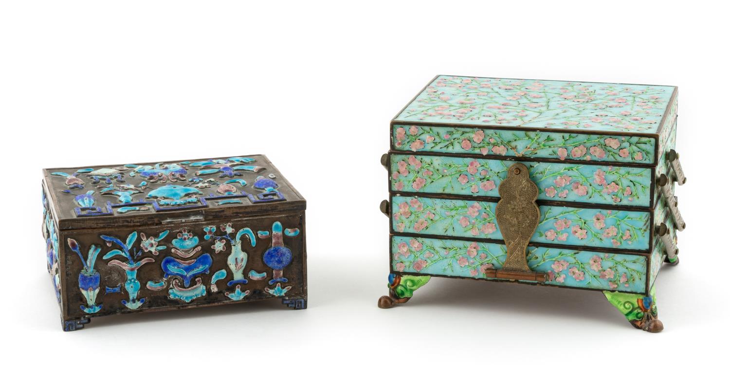 TWO CHINESE CLOISONNE ENAMELED
