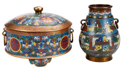TWO CHINESE CLOISONNE VESSELSlate