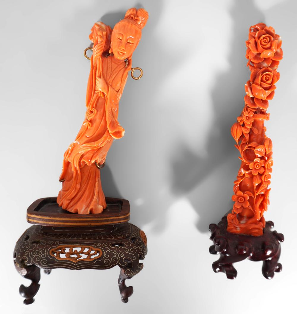 TWO CHINESE CORAL CARVINGS, LATE