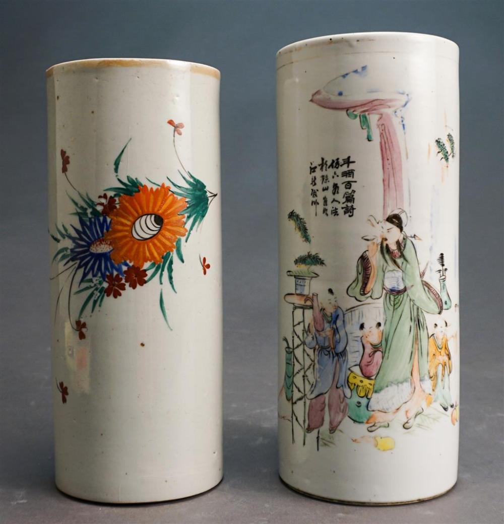 TWO CHINESE CYLINDRICAL PORCELAIN