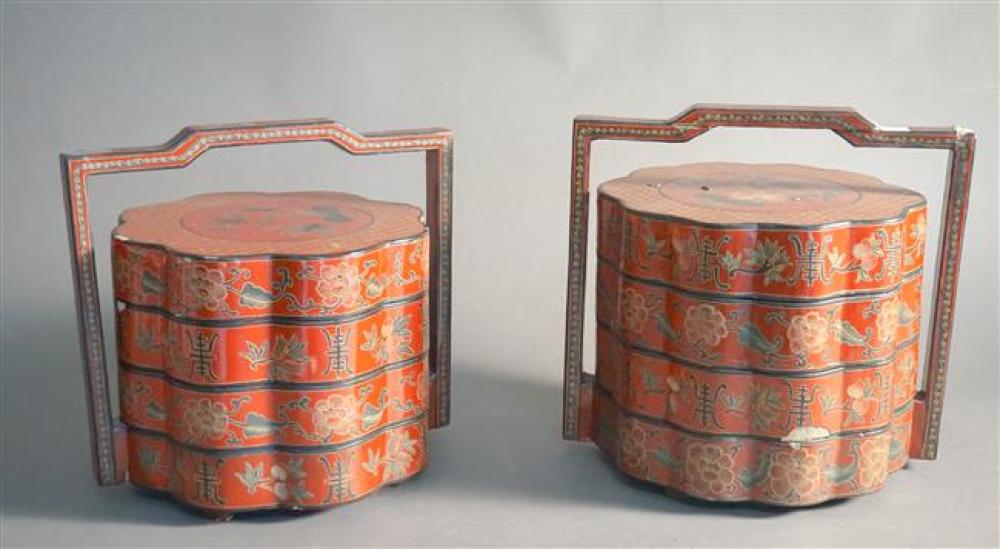 TWO CHINESE DECORATED RED LACQUER