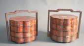 TWO CHINESE DECORATED RED LACQ