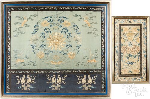 TWO CHINESE EMBROIDERED PANELSTwo