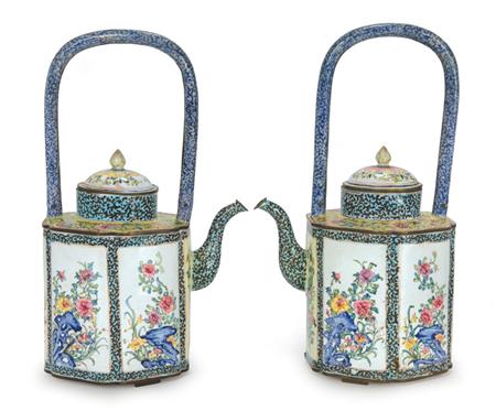 Two Chinese Enamel Teapots 	 