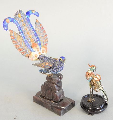 TWO CHINESE ENAMELED BIRDS OF