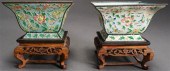 TWO CHINESE ENAMELED FLORAL SQ