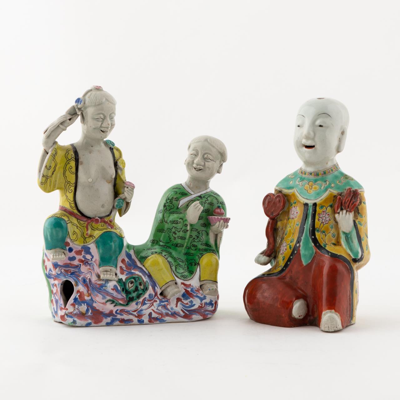 TWO CHINESE EXPORT FAMILLE ROSE BOY