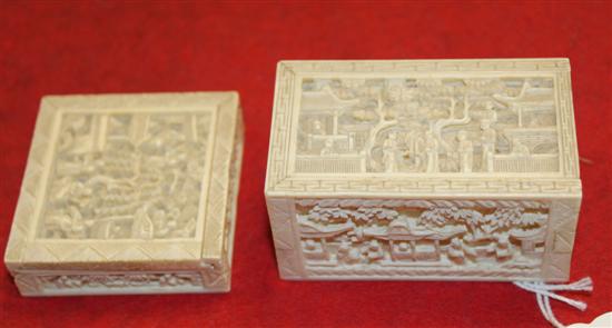 Two Chinese export ivory boxed