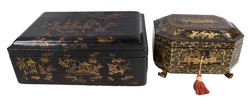 TWO CHINESE EXPORT LACQUERED AND