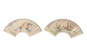 TWO CHINESE FAN PAINTING ,WANG