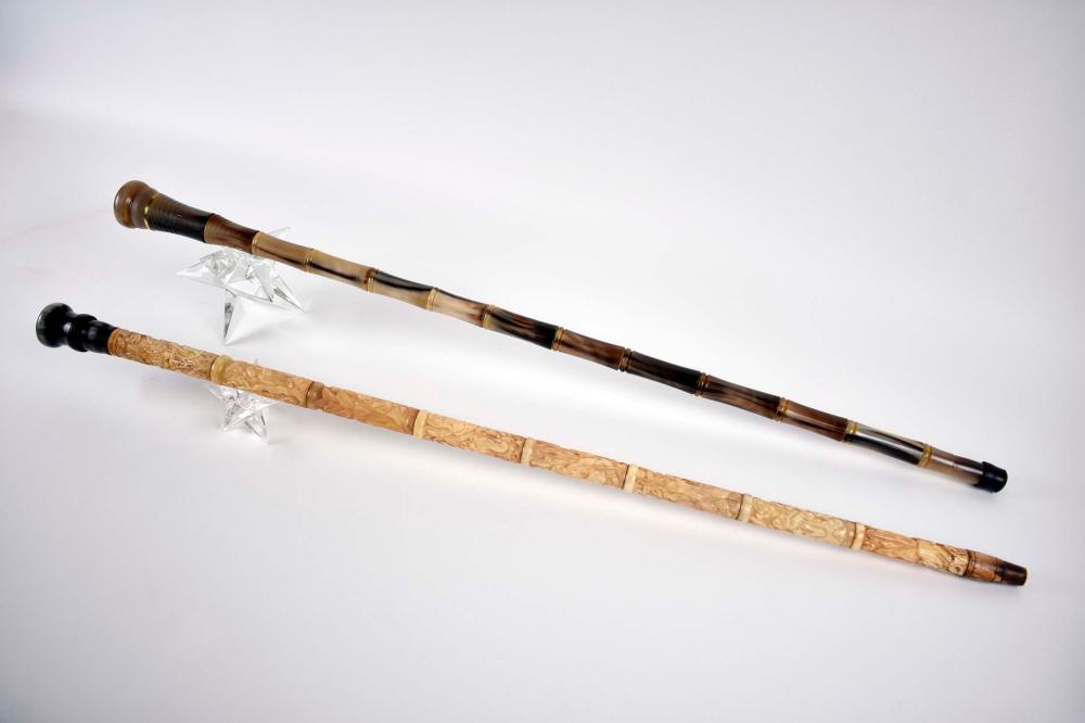TWO CHINESE FAUX HORN AND FAUX BONE
