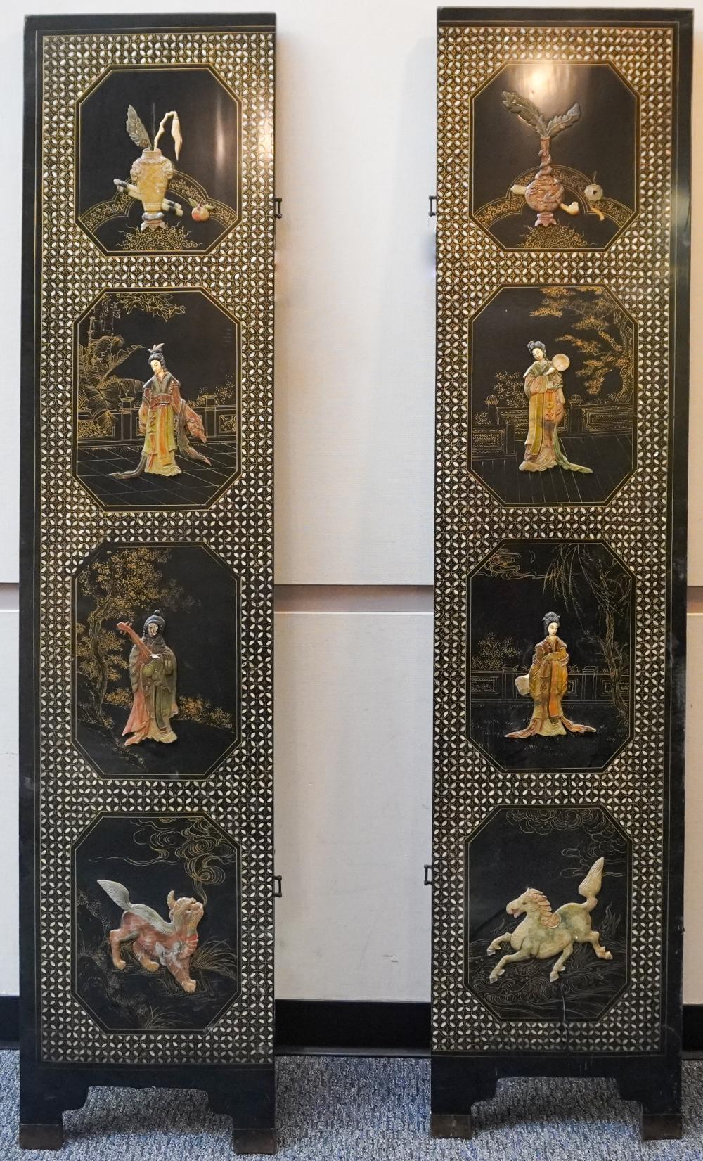 TWO CHINESE FIGURAL MOUNTED LACQUER