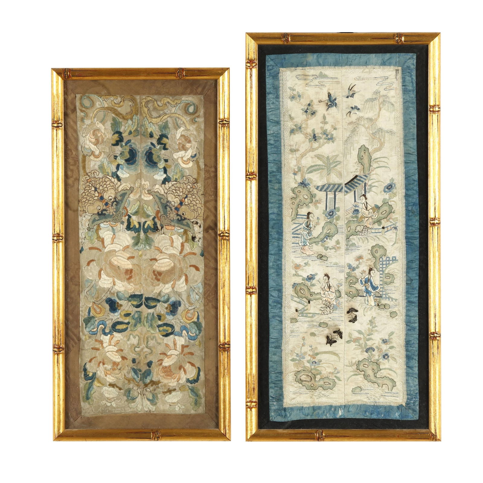 TWO CHINESE FRAMED SILK EMBROIDERED