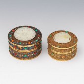 TWO CHINESE GILT METAL, ENAMEL