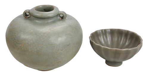 TWO CHINESE GLAZED CELADON TABLE