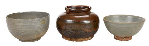 TWO CHINESE GRAYWARE BOWLS AND