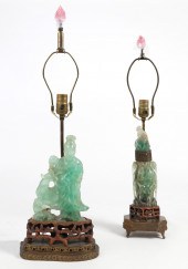 TWO CHINESE GREEN FLUORITE CAR