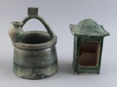 TWO CHINESE GREEN GLAZE EARTHE