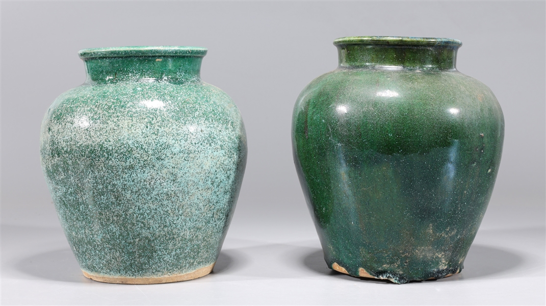 Two Chinese green glazed ceramic