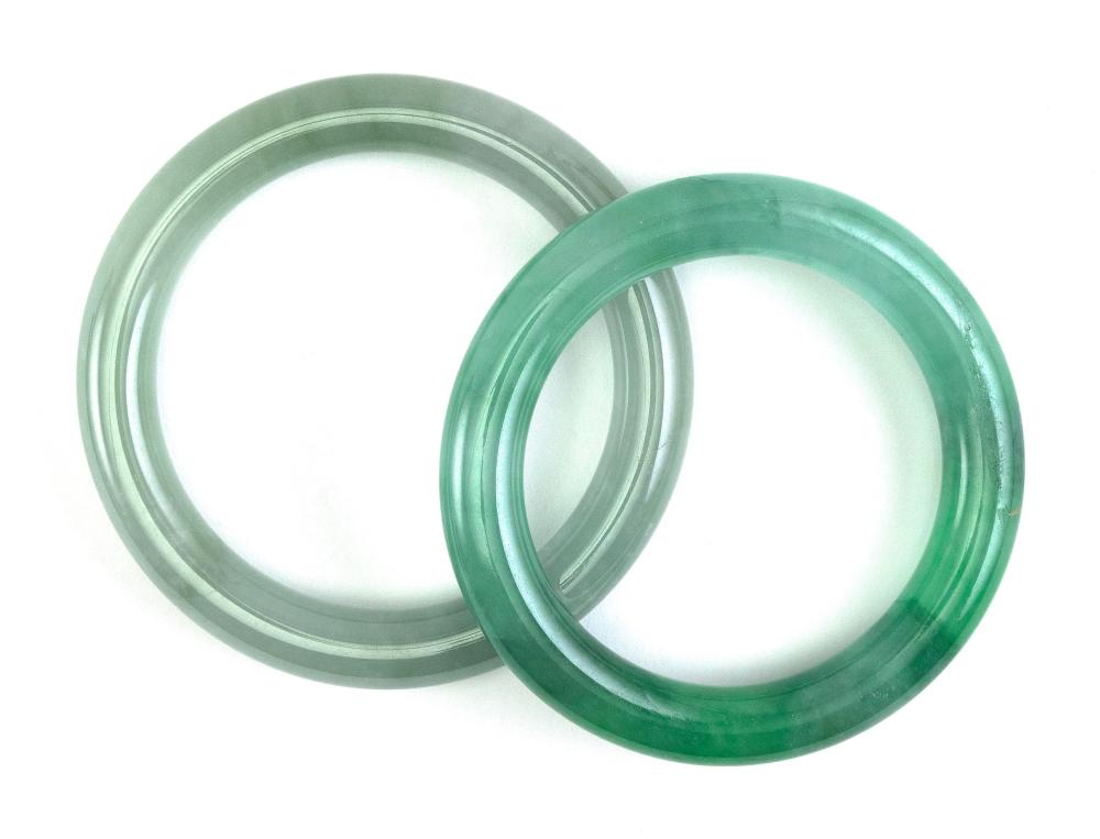 TWO CHINESE GREEN JADE BANGLE