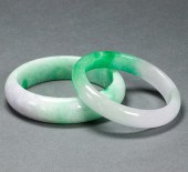 TWO CHINESE GREEN JADEITE BANG
