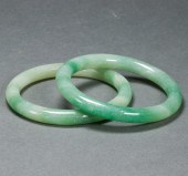 TWO CHINESE GREEN JADEITE BANG