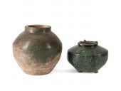 TWO CHINESE GREEN STONEWARE HA