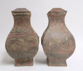 TWO CHINESE HAN TERRACOTTA FAN