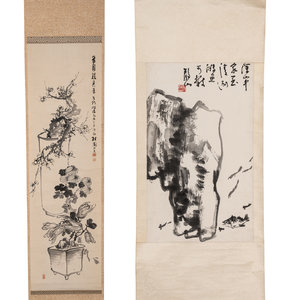 Two Chinese Hanging Scrolls ink
