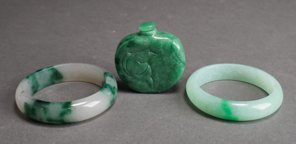 TWO CHINESE HARDSTONE BANGLES AND A