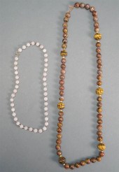 TWO CHINESE HARDSTONE BEADED N