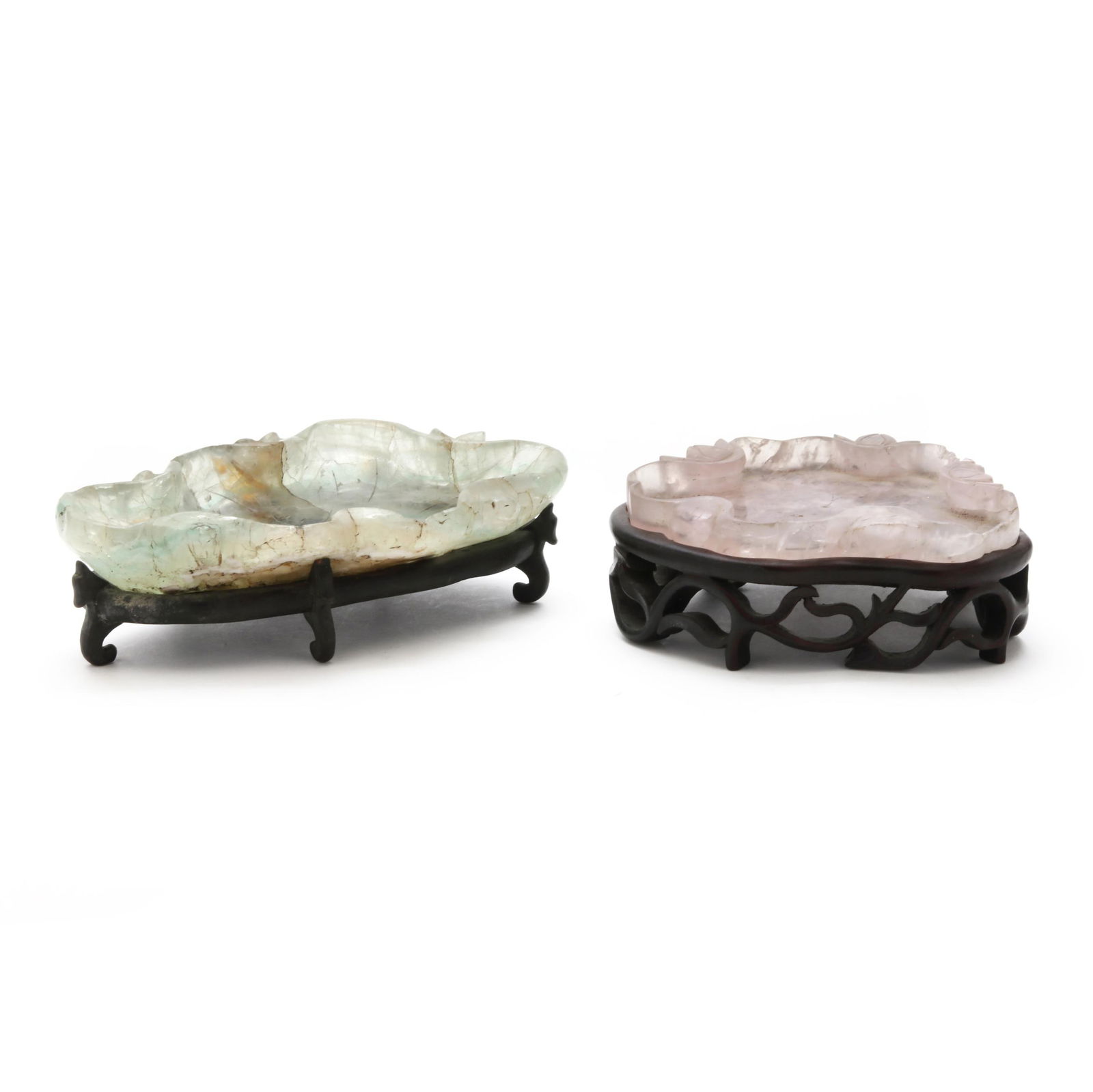 TWO CHINESE HARDSTONE LOTUS BRUSH