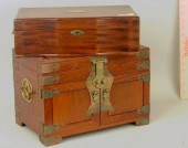 TWO CHINESE HARDWOOD BRASS MOU
