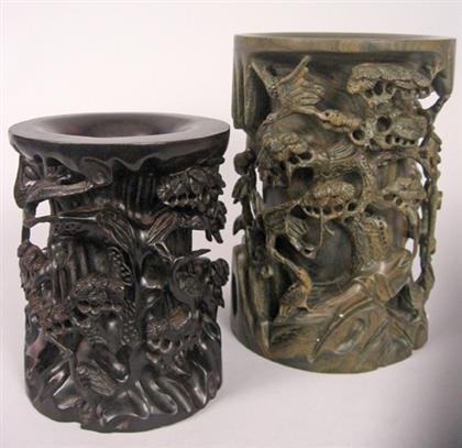 Two Chinese hardwood brushpots   