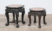 TWO CHINESE HARDWOOD MARBLE TO