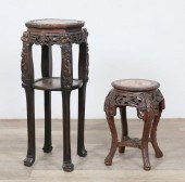 TWO CHINESE HARDWOOD MARBLE TO