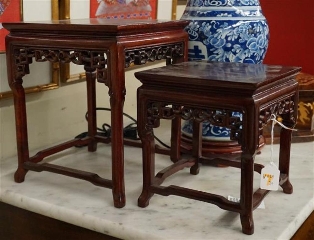 TWO CHINESE HARDWOOD STANDS, LARGER