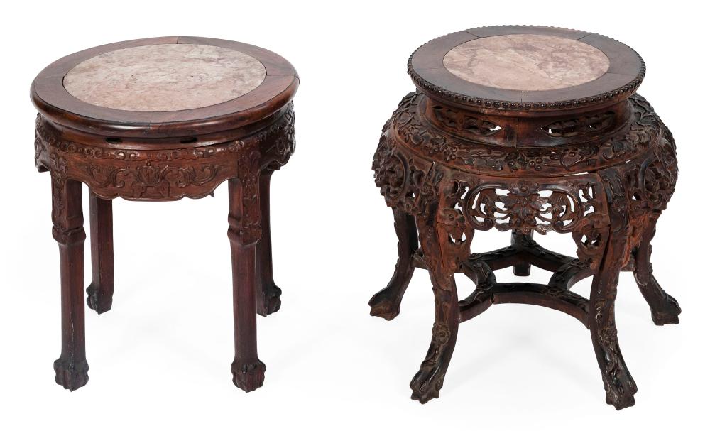 TWO CHINESE HARDWOOD TABORETS