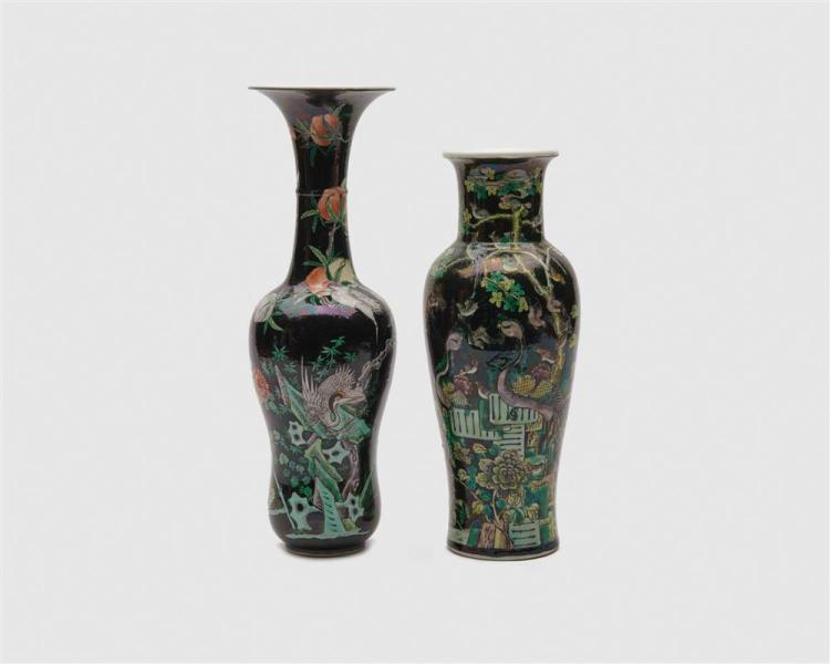 TWO CHINESE IRIDESCENT FAMILLE NOIR
