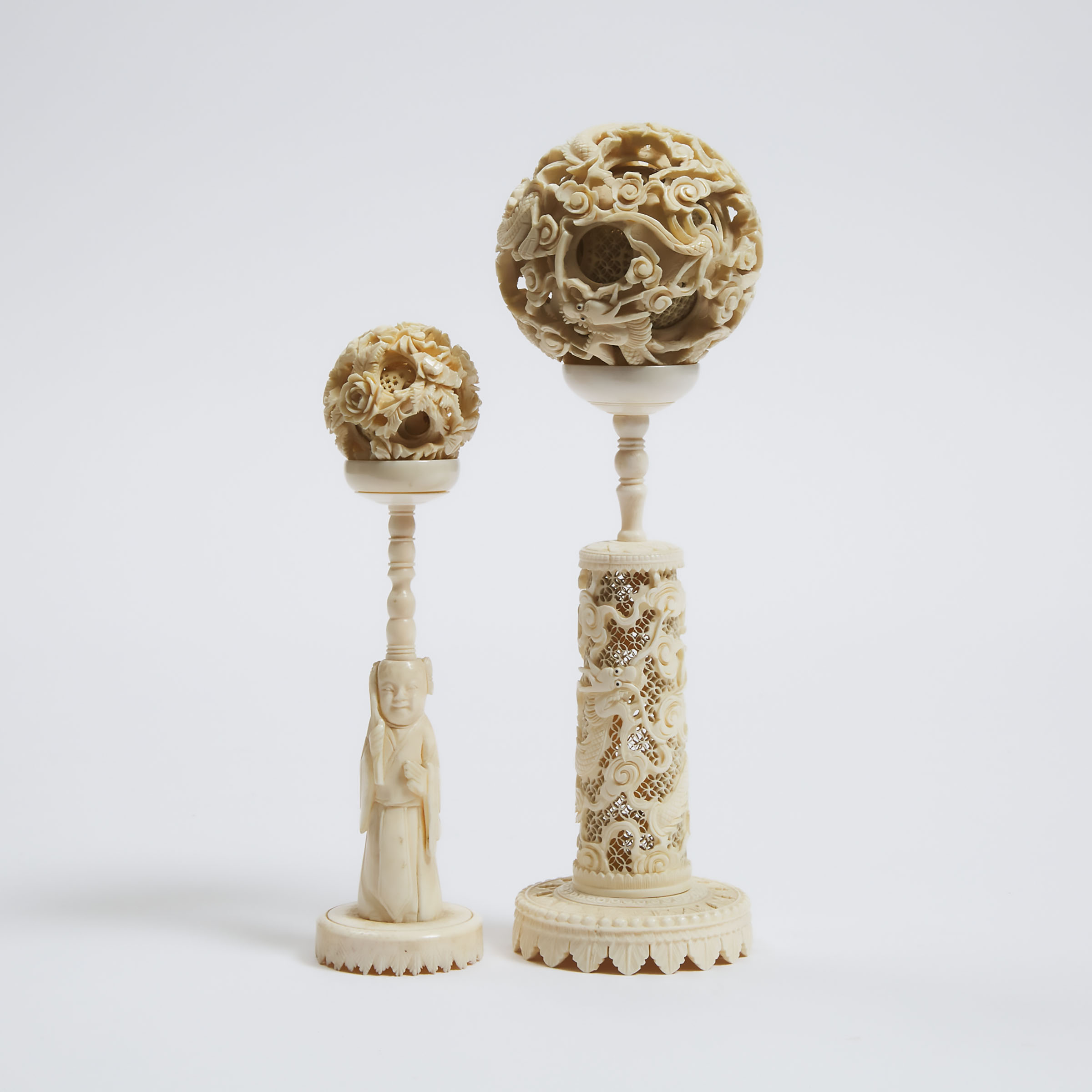 Two Chinese Ivory Puzzle Balls,