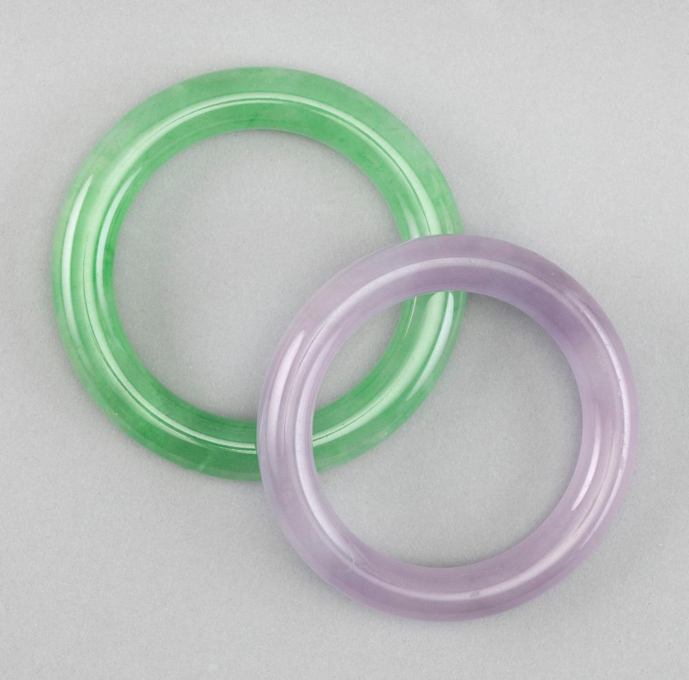 TWO CHINESE JADE BANGLESTWO CHINESE