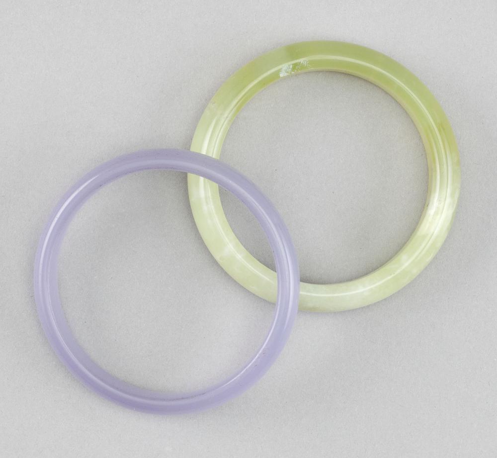 TWO CHINESE JADE BANGLESTWO CHINESE