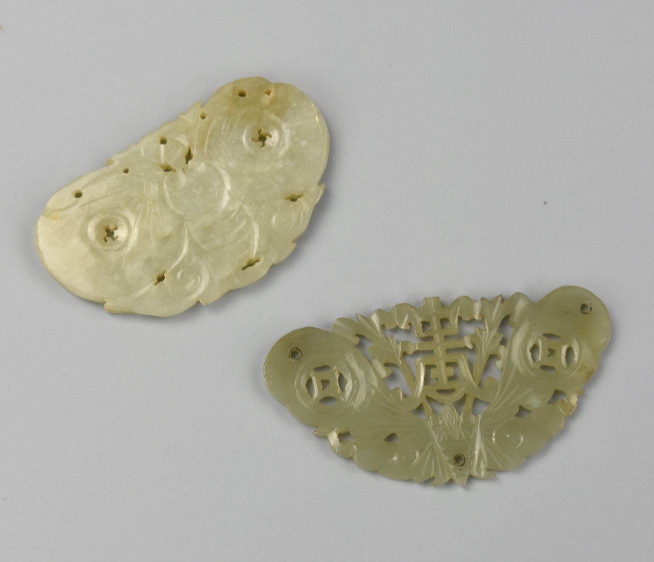 TWO CHINESE JADE BUTTERFLY PENDANT,