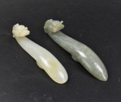TWO CHINESE JADE CARVED DRAGON
