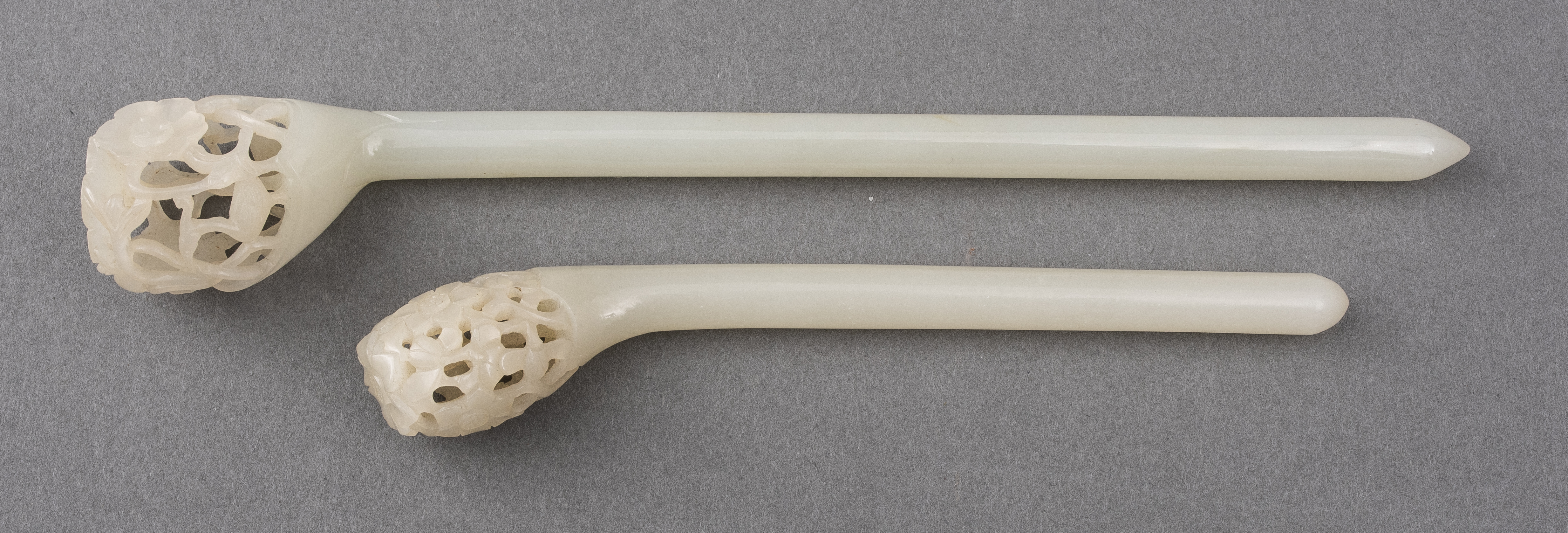 TWO CHINESE JADE CARVED HAIRPINS